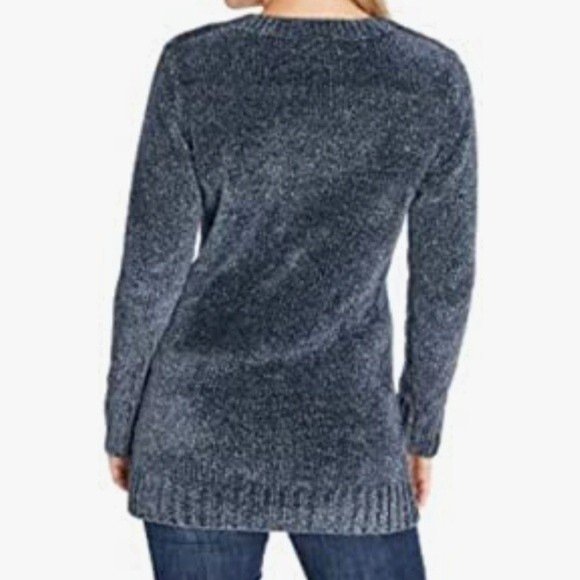 Orvis Chenille Tunic V-Neck Sweater Marled Navy Blue Womens Size XS - Picture 2 of 12